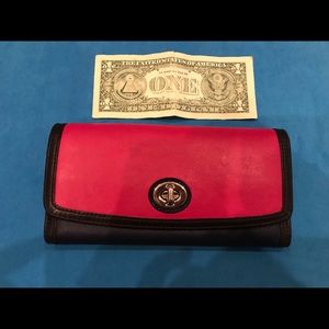 Coach Leather Wallet Magenta & Navy
